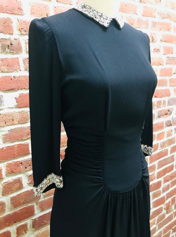 Vintage 1940's Black Crepe Dress with Beaded deta… - image 5