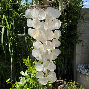 XL windgong gemaakt van schelpenkransen. Totale lengte ca. 95 cm - 100 cm.