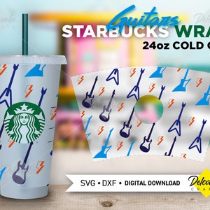 Starbucks 24oz Cold Cup Full Wrap ∞ elektrische gitaren ∞ SVG digitaal gesneden bestand voor Cricut en Silhouetter