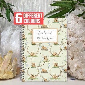 Personalised A5 Notebook Notepad Wirebound Softbacked Cute Capybara, boho aesthetic Spiral Notebook gifts for him / her