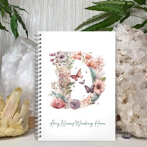 Personalised A5 Notebook Notepad Wirebound Softbacked Pink Floral Butterfly Letters Monogram, Spiral Notebook, gifts for her / him