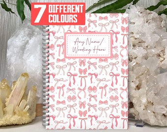 Personalised Bow Notebook: custom name notebook, Coquette aesthetic. A5, wirebound, softback