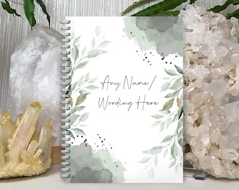 Personalised A5 Notebook Notepad Wirebound Softbacked Boho Leaves, floral, Botanical , Spiral Notebook, gifts for him / her