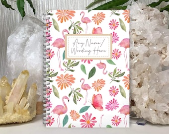 Personalised A5 Notebook Notepad Wirebound Softbacked Floral Flamingos, Pink Flamingo, Spiral Notebook gifts for him / her