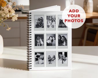 Personalised 9 Photos Polaroid Notebook: custom name picture notepad. A5 Wire-bound, Softback,