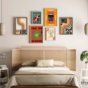 6 Retro Musik Poster, Kunst Druck Set, trendige 80er, 90er Jahre Musik Wand Dekor digitaler Download, Geschenk für Musikliebhaber
