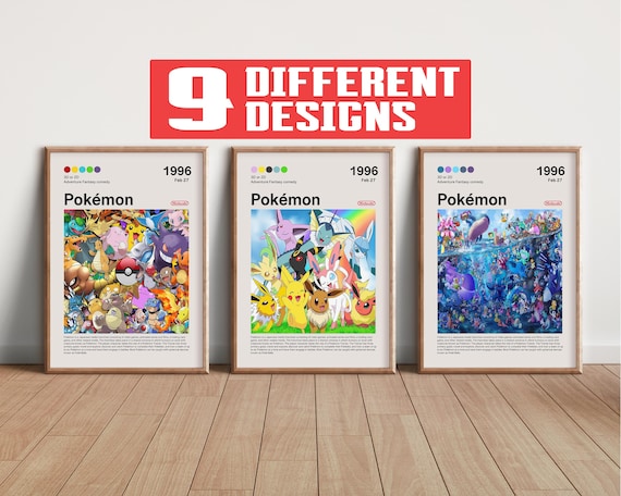 9, Poke mon, Gaming Wall Print, Video Game Spec Poster, pikachu, Gamer birthday gift, christmas gifts for him/her, framed or unframed
