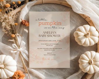 Personalised Pumpkin Baby Shower Invite, Custom Digital Party Invite, Professionally personalised by seller