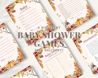Autumn Pumpkin Baby Shower Games Set – 6 Fun Party Activities (Physical Cards)