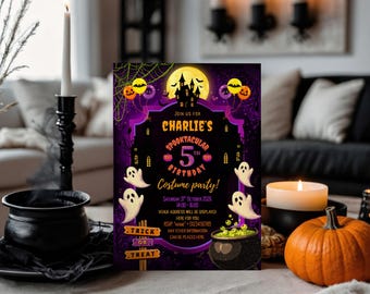 Personalised Halloween Birthday Party Invitations, spooktacular birthday, Printed Invite with Envelopes