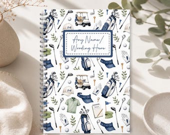 Personalised Golf Notebook: A5 Wirebound Softback, custom name golf sport notebook