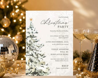 Personalised Christmas Party Invitations, red and green xmas Invites, Printed festive Invite with Envelopes