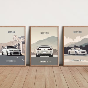 Nissan Skyline R34 Car Print: JDM Sports Car Art, Framed/Unframed