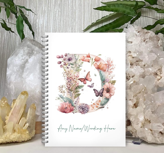 Personalised Pink Floral Butterfly Notebook: custom name monogram notepad. A5 Wirebound, Softback,