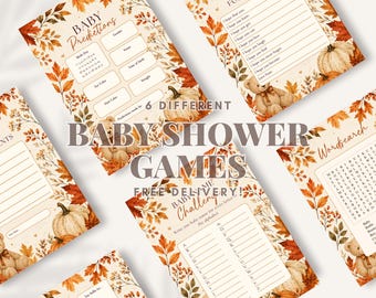 Autumn Pumpkin Baby Shower Games Set – 6 Fun Party Activities (Physical Cards)