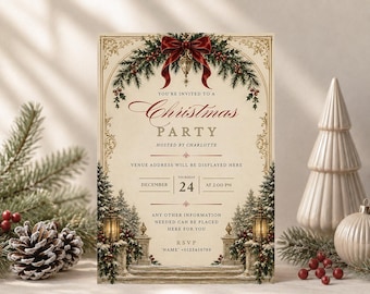 Personalised Vintage Christmas Party Invitations, Custom Digital Party Invite, Professionally personalised by seller