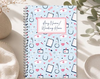 Personalised Nurse / Doctor Notebook: A5 Wirebound Softback, custom name medical notebook