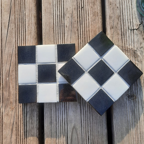 Lot de 2 sous-verres damier noir et blanc, art de la table