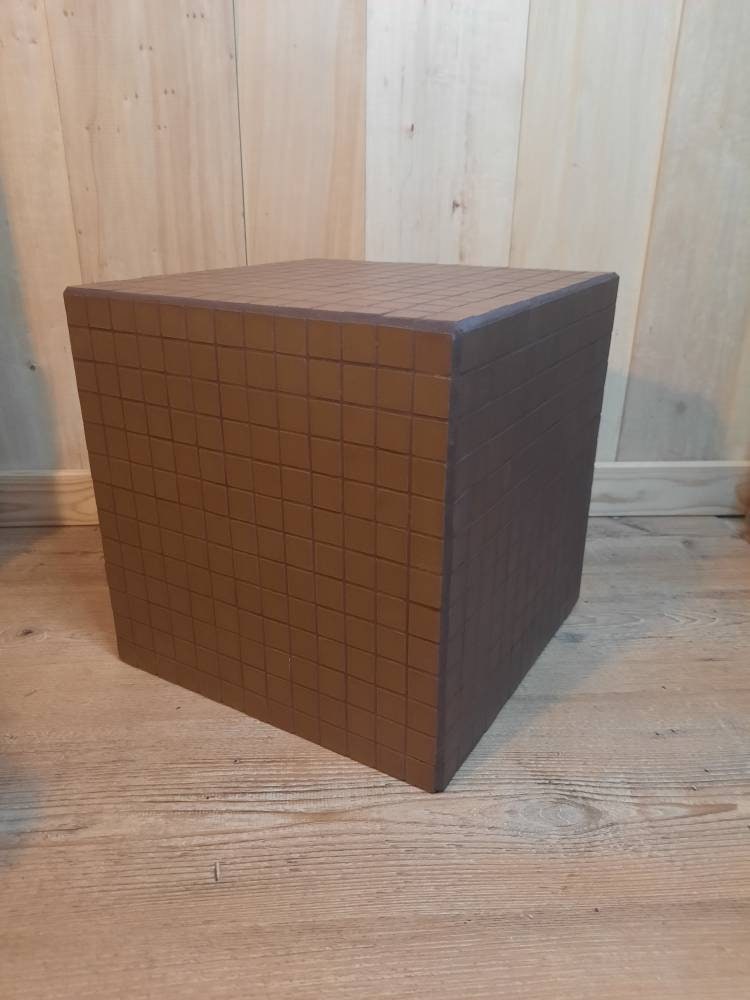 Chocolate-colored tiled cube, coffee table or seat, bedside table or end table. End of series price.