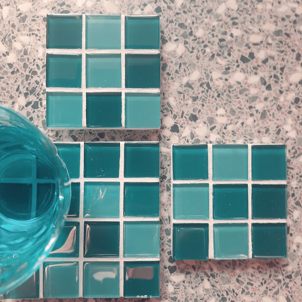 Lot de 2 sous-verres mosaïque série Menthe à l eau camaïeu de bleu/vert , art de la table