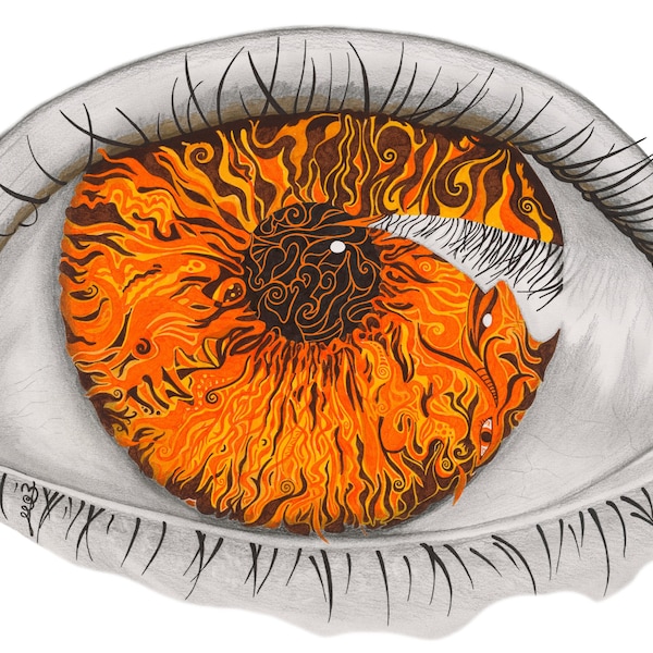 Eye wall art, colorful gazing eye, orange iris poster, piercing eye, glance of art, living room art, livingroom art