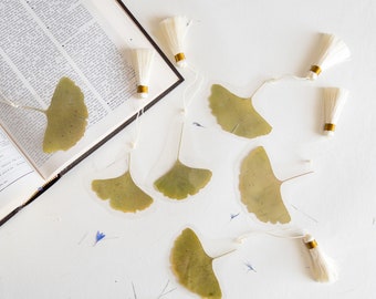 Pressed flower bookmark Ginkgo leaves with silk Tassel , transparent bookmark, handmade bookmark, dried flower, Ginkgo leaf, bookmark