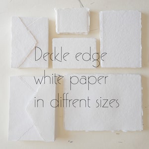 Pack of 10 Assorted sizes WHITE DECKLE EDGE Paper, multiple sizes Handmade paper and envelope, Handmade Cotton Rag Envelopes, papier coton image 2