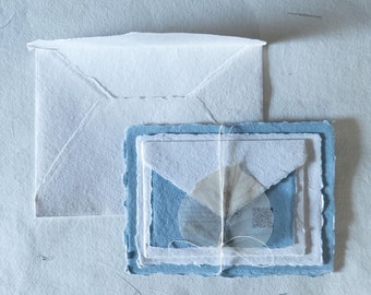 Invitation set , 5x7 inch paper, dusty blue multiple color Handmade Deckle Edge Paper and envelope, Handmade Cotton Envelopes, cotton paper