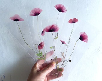 Poppy Pressed Flower bookmark TRANSPARENT , dried flower , gift, fleur, fleur séchée, marque page