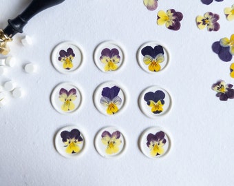 Pansy Pressed flower Seals, Self Adhesive Wax Seals, wedding DIY, flower Wax Seals, pansy flower Wax Seals, Wedding Wax Seal Stickers