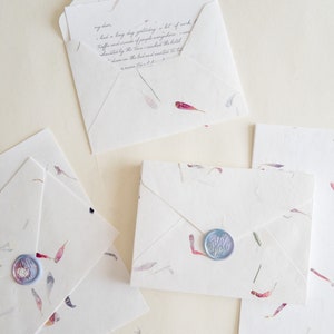 SET DI CINQUE carta fatta a mano con busta, AsterFlower, vera carta A5 e A6 con fiori pressati, carta per inviti, carta a getto d'inchiostro, Papier Fait Main