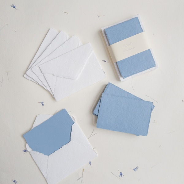 Dusty Blue Handmade Deckle Edge  Cotton Paper 4 Bar envelope,  4 BAR Deckle Edge Paper, Invitation Calligraphy Paper, Papier Fait Main,