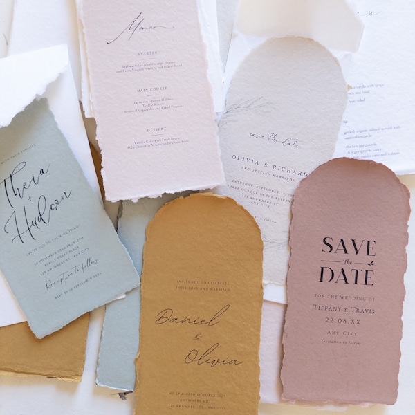 Arched paper Soft White, blush, Invitations de mariage Arch, beige Handmade Deckle Edge Paper , invite Paper, Handmade Paper, wedding invita