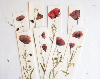 Pressed Flower bookmark corn poppy , dried flower , gift, fleur, fleur séchée, marque page coquelicots