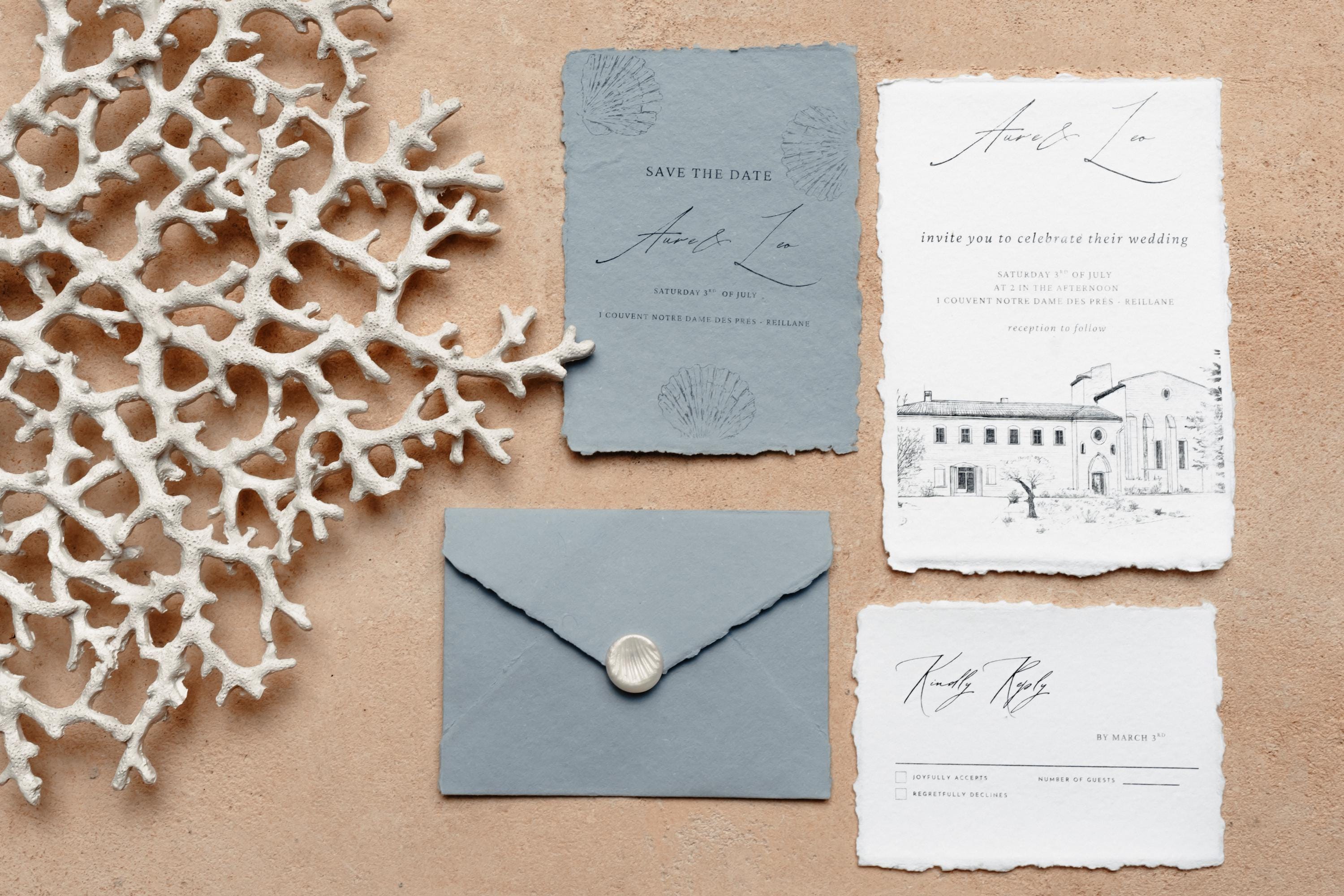 Sea Beach Theme Wedding Invitation Set A6 or 5x7 Handmade