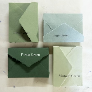Green shade, Handmade Deckle Edge Envelop, Handmade Cotton Rag Envelopes paper, Invitation Paper, Calligraphy Paper, Handmade Paper, sage