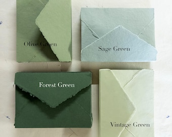 Green shade, Handmade Deckle Edge Envelop, Handmade Cotton Rag Envelopes paper, Invitation Paper, Calligraphy Paper, Handmade Paper, sage