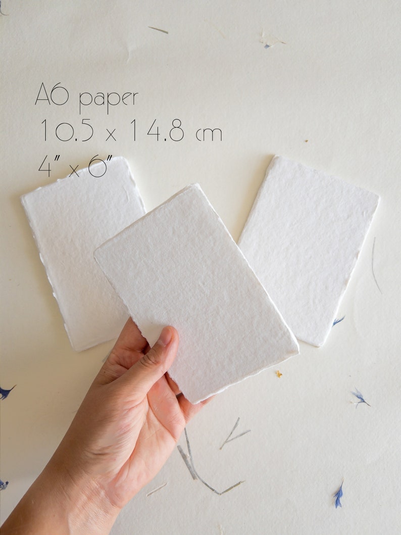 Pack of 10 Assorted sizes WHITE DECKLE EDGE Paper, multiple sizes Handmade paper and envelope, Handmade Cotton Rag Envelopes, papier coton image 4