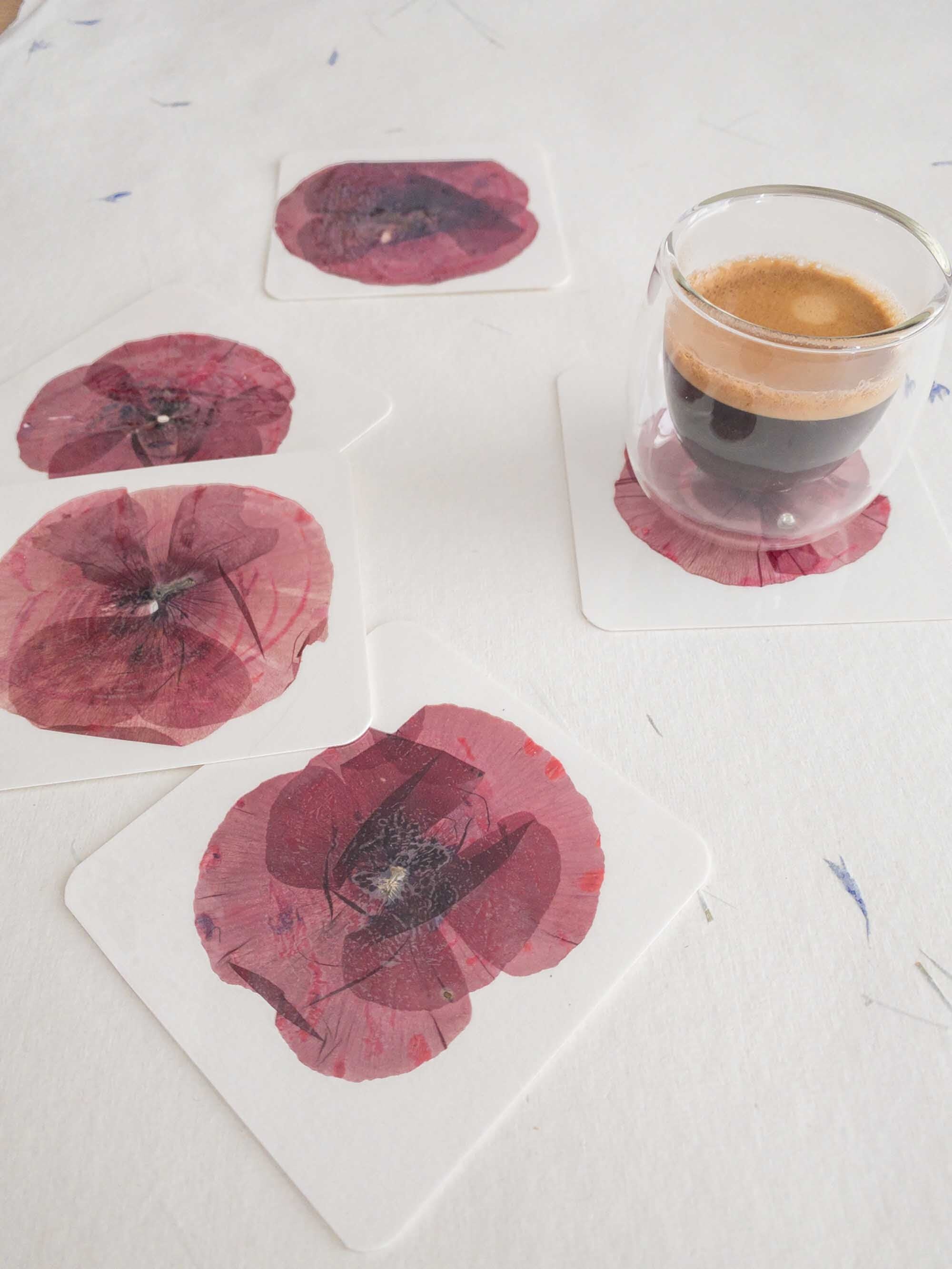 Pressed Flower Coaster Corn Poppy , Dried Flower Gift, Fleur, Fleur Séchée, Coquelicots