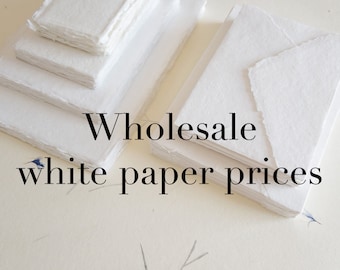 Pack of 100 Assorted sizes WHITE DECKLE EDGE Paper, multiple sizes Handmade paper and envelope, Handmade Cotton Rag Envelopes, cotton paper