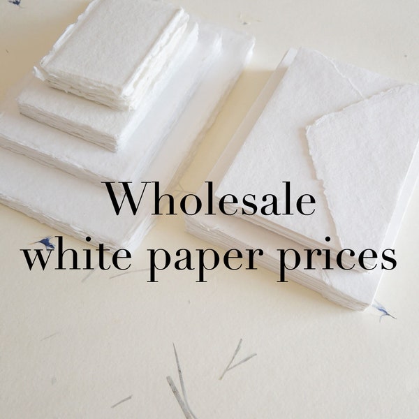 Pack of 100 Assorted sizes WHITE DECKLE EDGE Paper, multiple sizes Handmade paper and envelope, Handmade Cotton Rag Envelopes, papier coton