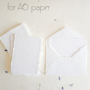 Pack of 10 Assorted sizes WHITE DECKLE EDGE Paper, multiple sizes Handmade paper and envelope, Handmade Cotton Rag Envelopes, papier coton image 7