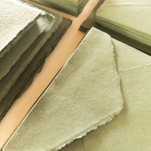 Handmade Cotton Rag Envelopes in Olive Green - Perfect for wedding invitations and special occasions