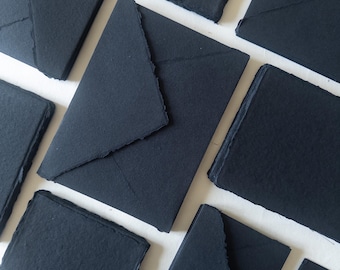 Black paper Pack of 10 Handmade Beige Cotton Rag Paper & Envelopes Deckle Edge, Stationery, Black handmade paper, Invitations, Cotton paper