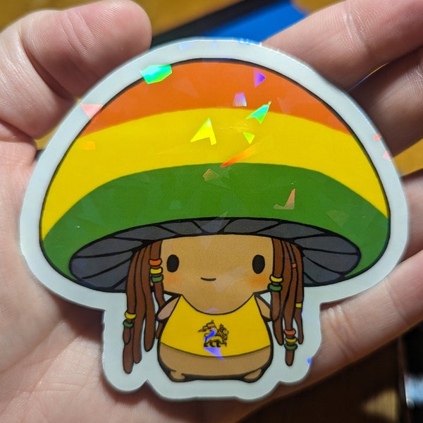 Rastafarian Mushroom Decal | Holographic Rasta Mushroom Sticker | Shimmering Holographic Finish | Perfect for Laptops & Notebooks