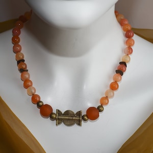 Ethnic inspired necklace in natural carnelian with bronze spiral African bead - Chic ethnic style - Gift for Her