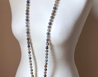 108-bead Mala-style necklace of faceted amazonite and howlite beads with turquoise tassel - Gift for Her