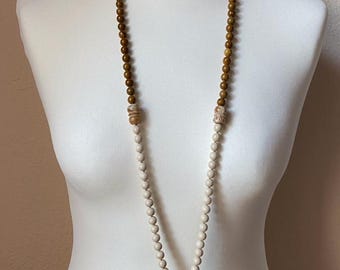 108-bead Mala-style necklace of faceted amazonite and howlite beads with turquoise tassel - Gift for Her