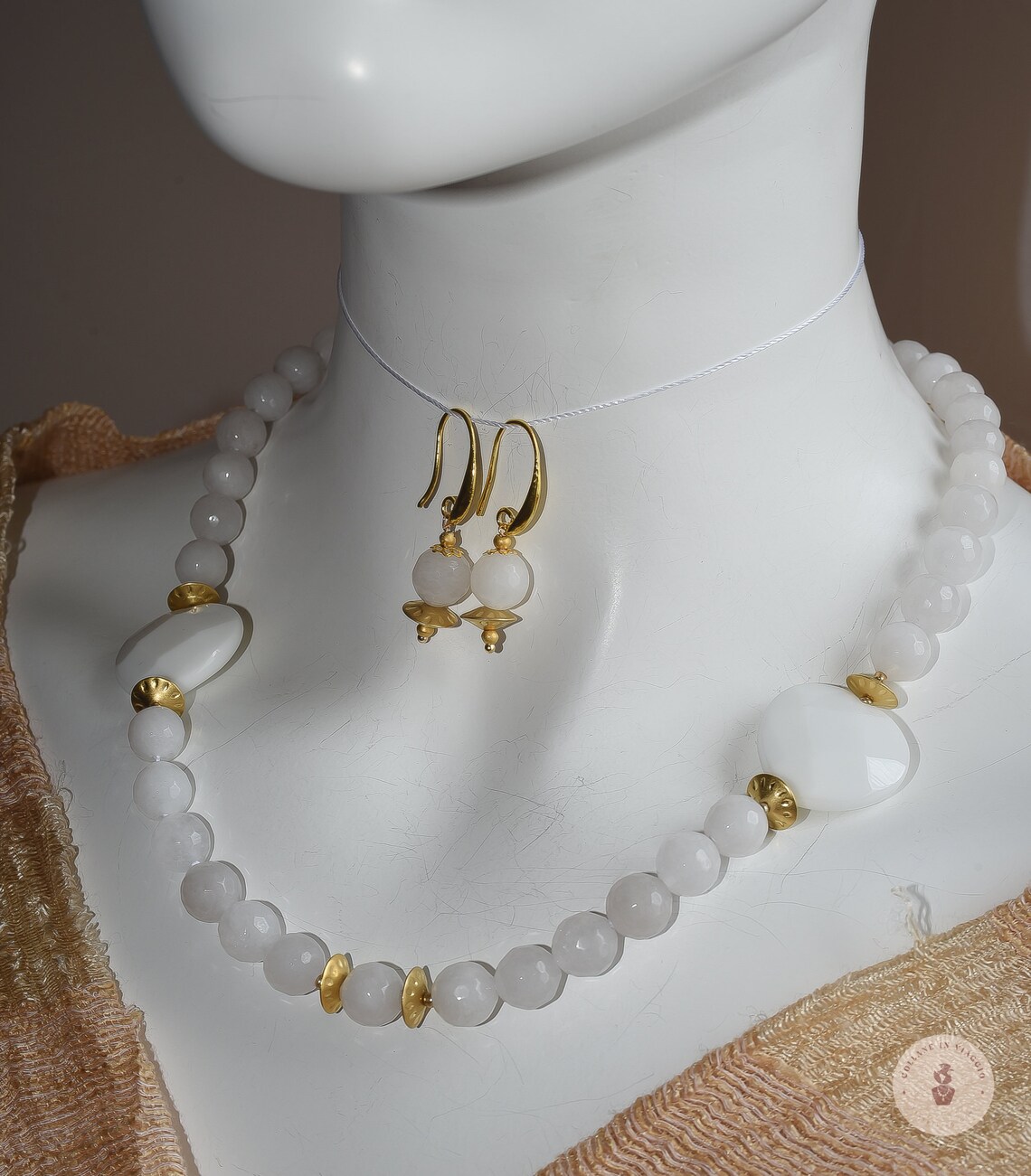 Elegant White Jade Faceted Pearl Necklace With Two Large White Etsy