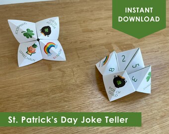 St Patrick's Day Cootie Catcher, St Patrick's Day joke teller, printable cootie catcher, instant download, party game